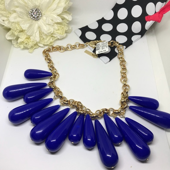 INC Blue and Gold Pear Bob Necklace [JW-30] - Picture 3 of 7